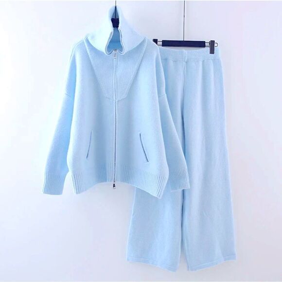 Pants - Lapel Collar Sweater Jacket & Trousers Lounge Set ONE SIZE FITS MOST